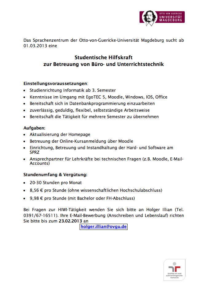 Ausschreibung HIWI