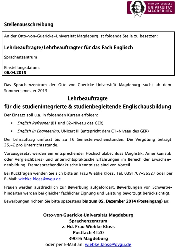 Ausschreibung SS 15