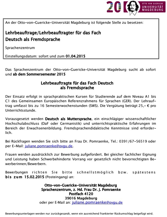 Stellenausschreibung DaF